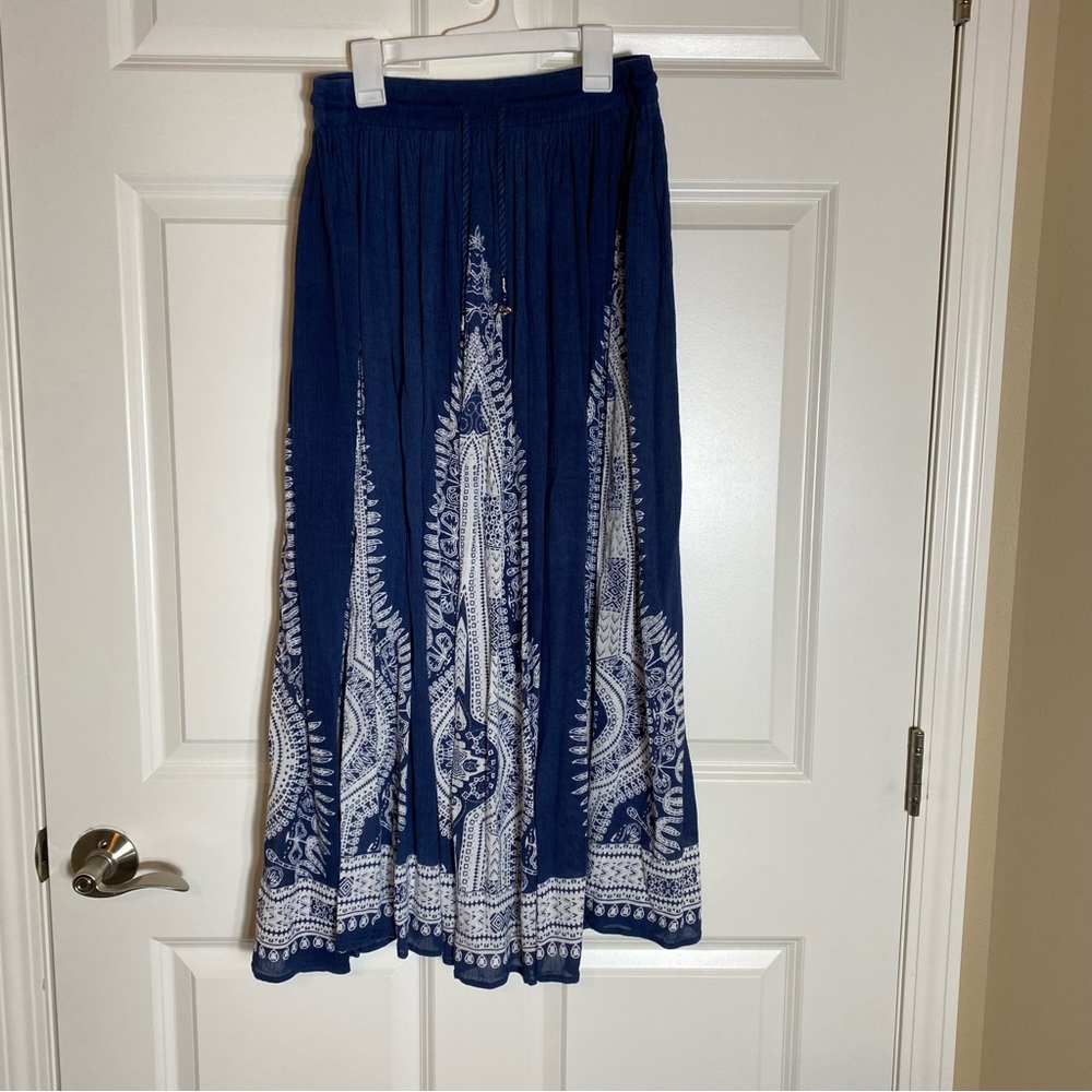Philosophy Sz S Boho Maxi Skirt blue & white full float elastic and drawstring